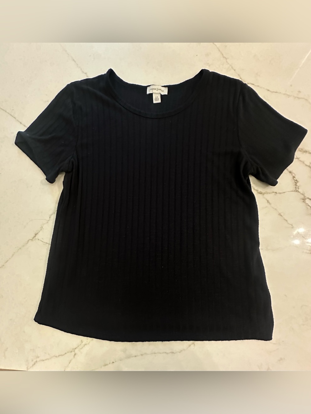 Vintage America Black Ribbed Short Sleeve Crewneck Tee
